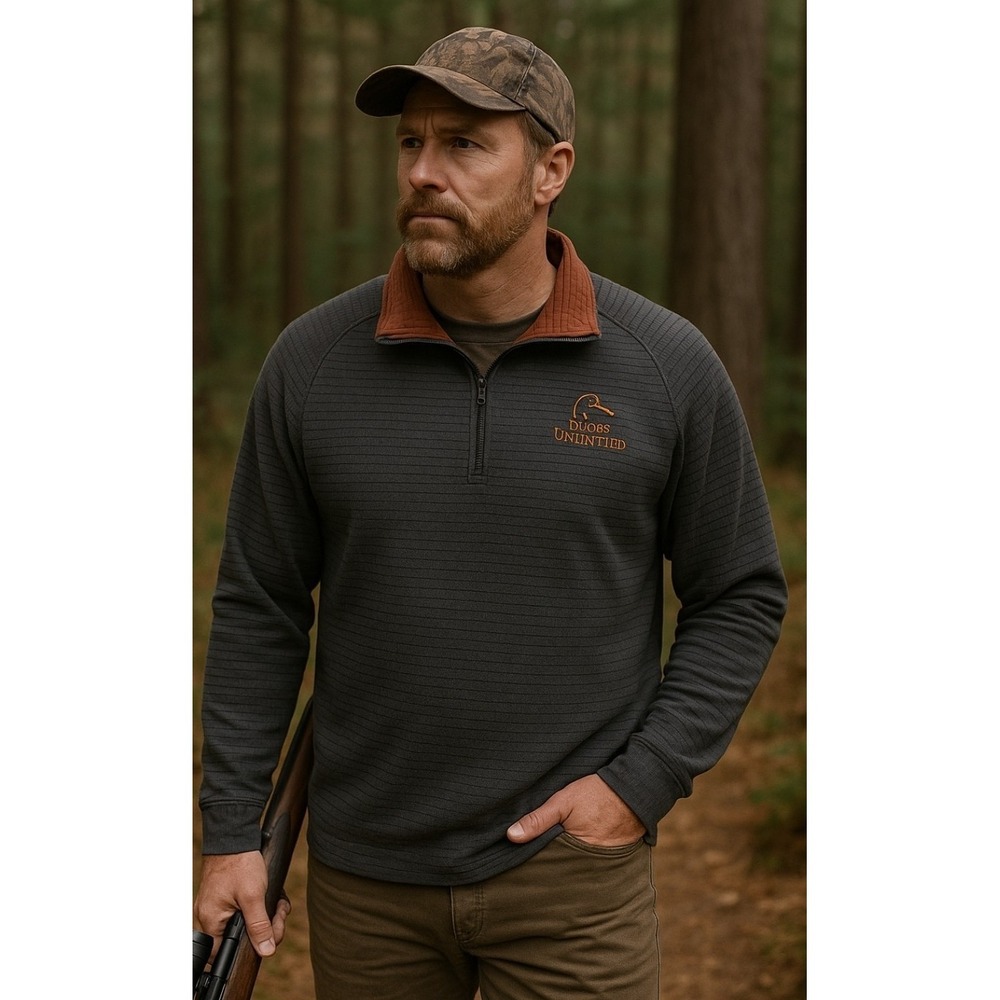 Ducks Unlimited Men's XXL Quarter Zip Pullover Waffle Knit Dark Gray Brown...